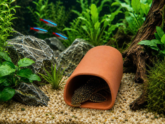 Oval-shaped Fish Cave, Ceramic Hideaway Cave for Plecos & Corydoras