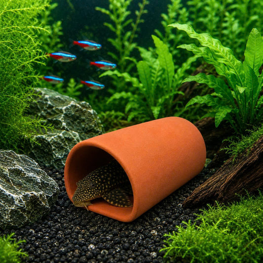 D-shaped Fish Cave, Ceramic Hideaway Cave for Plecos & Corydoras
