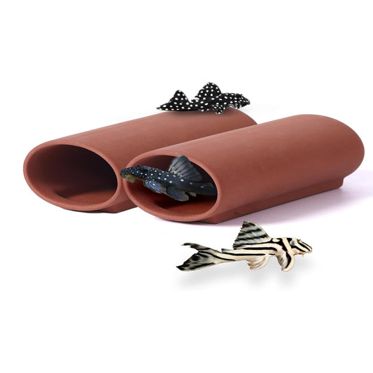 2-Pack Oval-shaped Fish Cave, Ceramic Hideaway Cave for Plecos & Corydoras