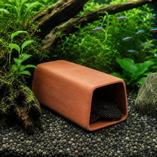 2-Pack Trapezoid-Shaped Fish Cave, Ceramic Hideaway Cave for Plecos & Corydora