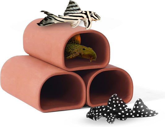 2-Pack Oval Fish Cave, Ceramic Hideaway Cave for Plecos & Corydoras