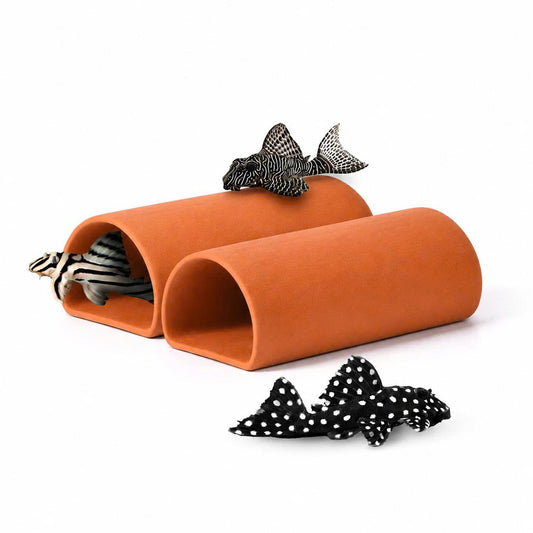 2-Pack D-shaped Fish Cave, Ceramic Hideaway Cave for Plecos & Corydoras