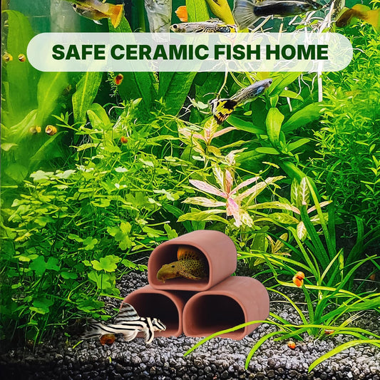 2-Pack Oval Fish Cave, Ceramic Hideaway Cave for Plecos & Corydoras