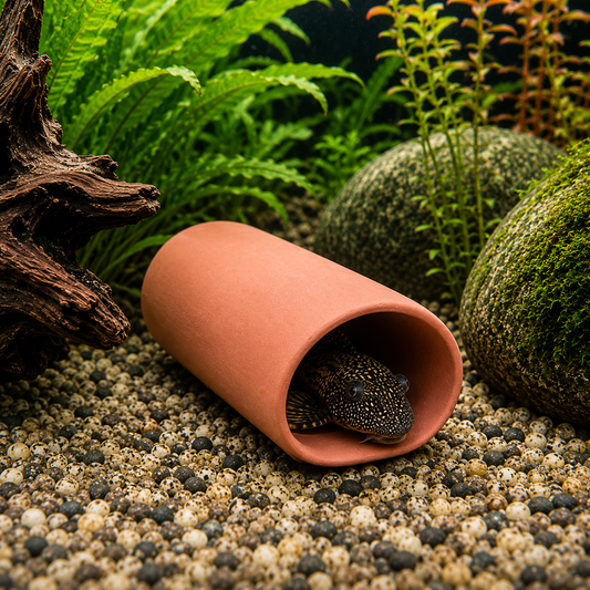 Oval2-shaped Fish Cave, Ceramic Hideaway Cave for Plecos & Corydoras