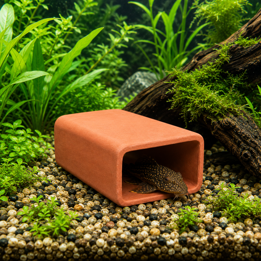 2-Pack Rectangular-Shaped Fish Cave, Ceramic Hideaway Cave for Plecos & Corydora